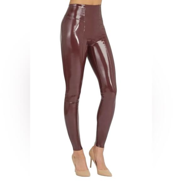 Spanx Ruby NWTs Faux Patent Leather Leggings Dark Red Burgundy size 1X - Picture 1 of 11
